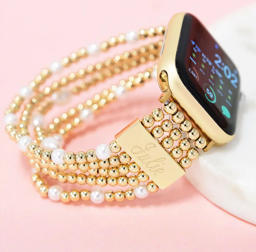Monogrammed Beaded Pearl Smart Watch Band