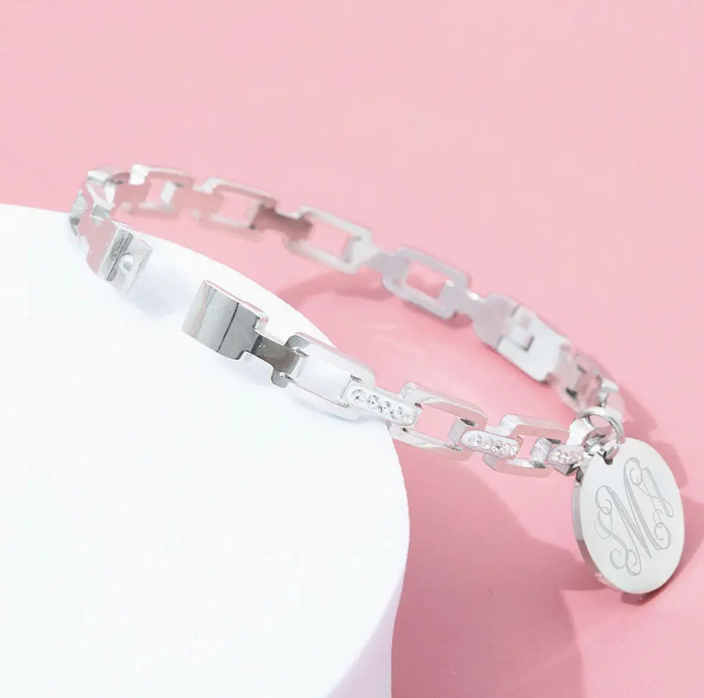 Monogrammed Pave Chainlink Bangle
