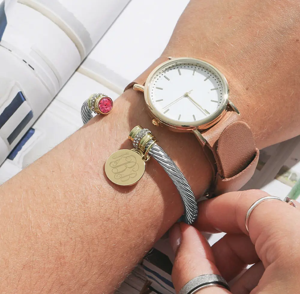 Monogrammed Birthstone Cable Bracelet