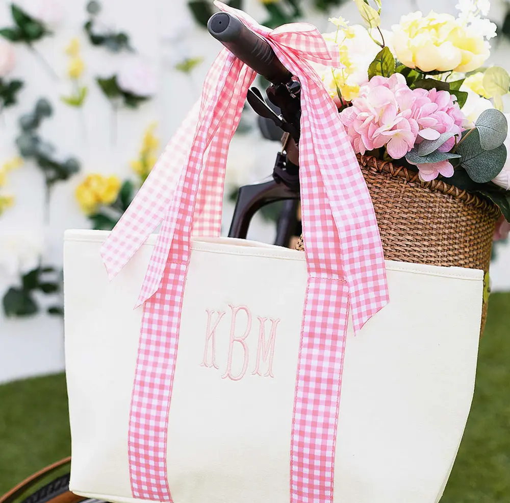 Monogrammed Gingham Tote Bag