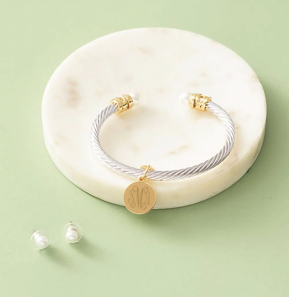 Monogrammed Pearl Cable Bracelet & Earring Set