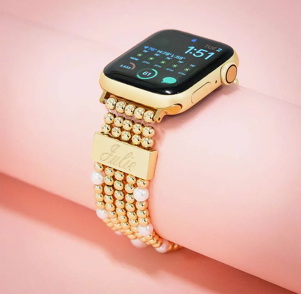 Monogrammed Beaded Pearl Smart Watch Band