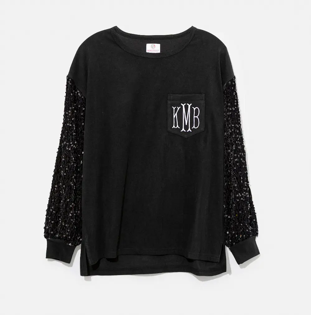Monogrammed Sequin Sleeve Sweatshirt