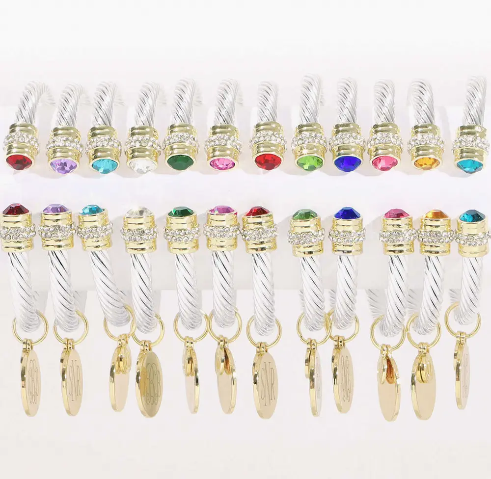 Monogrammed Birthstone Cable Bracelet