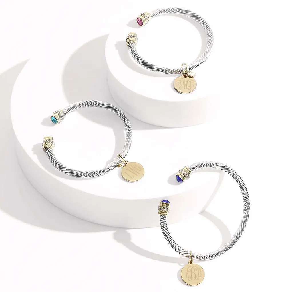 Monogrammed Birthstone Cable Bracelet