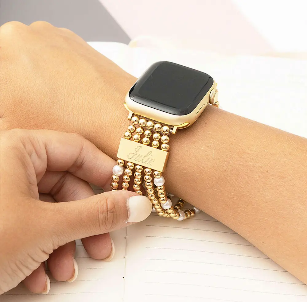 Monogrammed Beaded Pearl Smart Watch Band