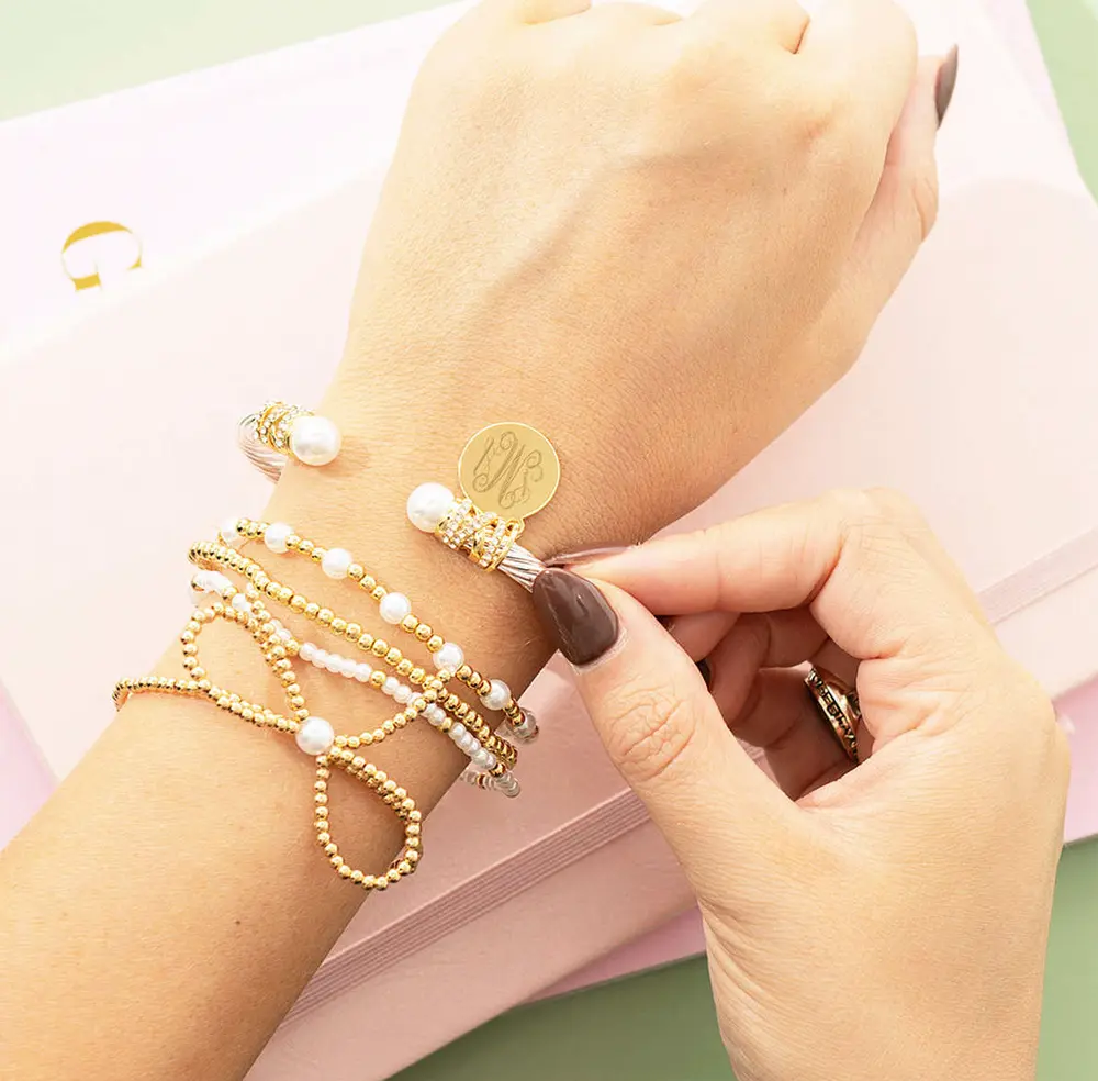 Monogrammed Pearl Cable Bracelet & Earring Set