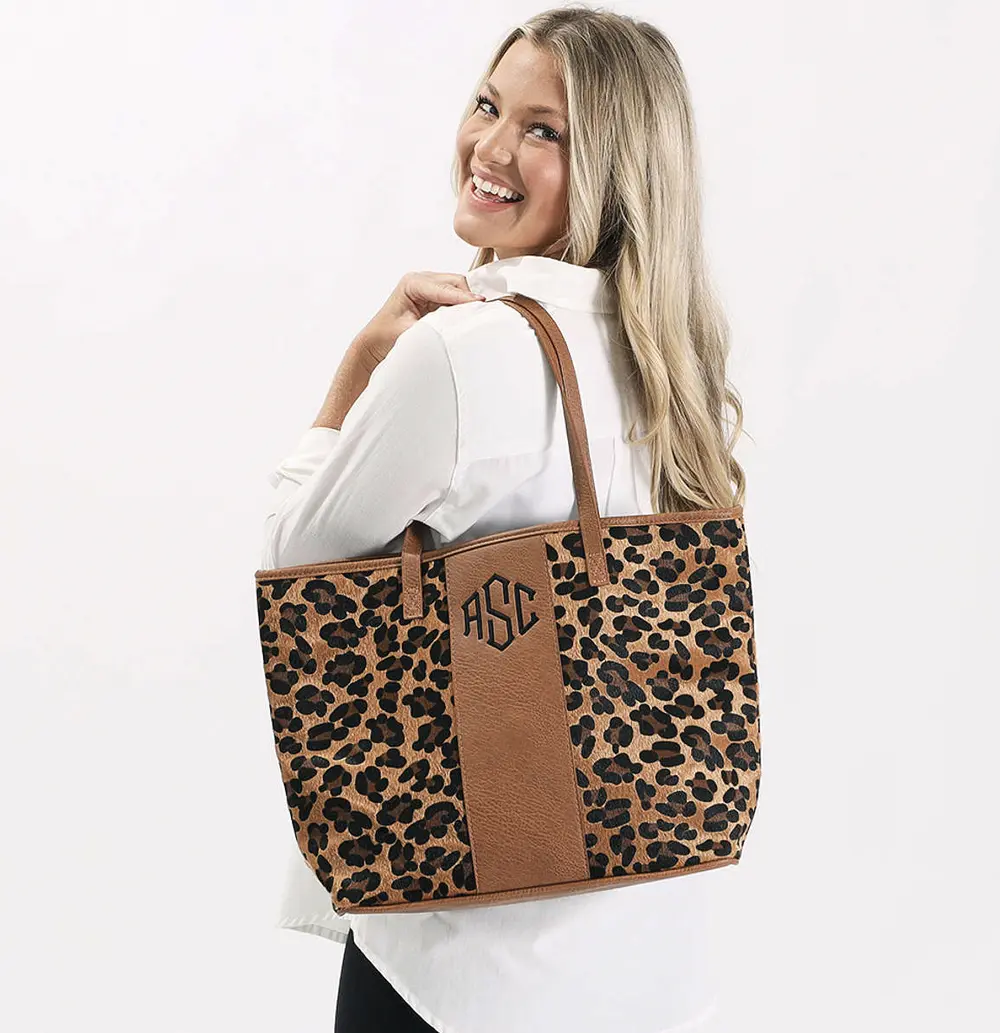 Monogrammed Leopard Tote Bag