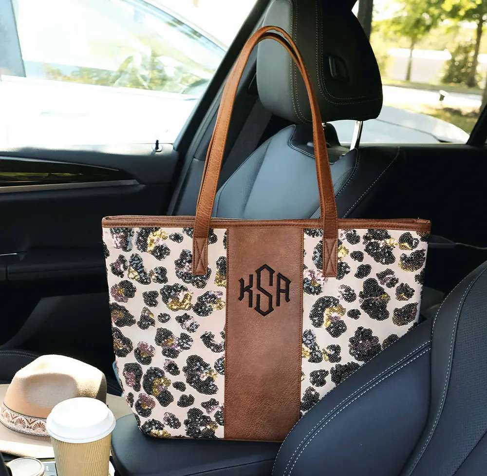 Monogrammed Leopard Tote Bag
