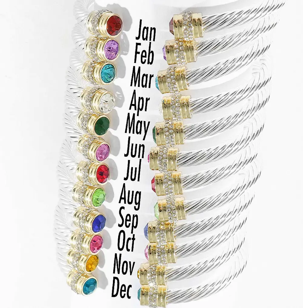 Monogrammed Birthstone Cable Bracelet