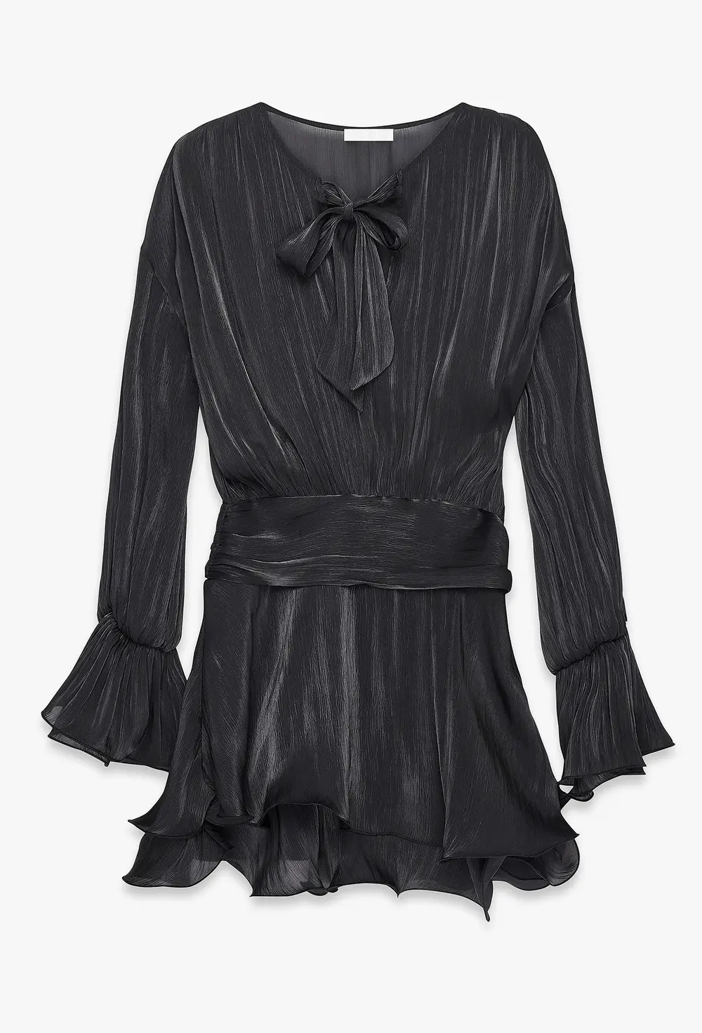 Ruched Waist Ruffle Mini Dress Black