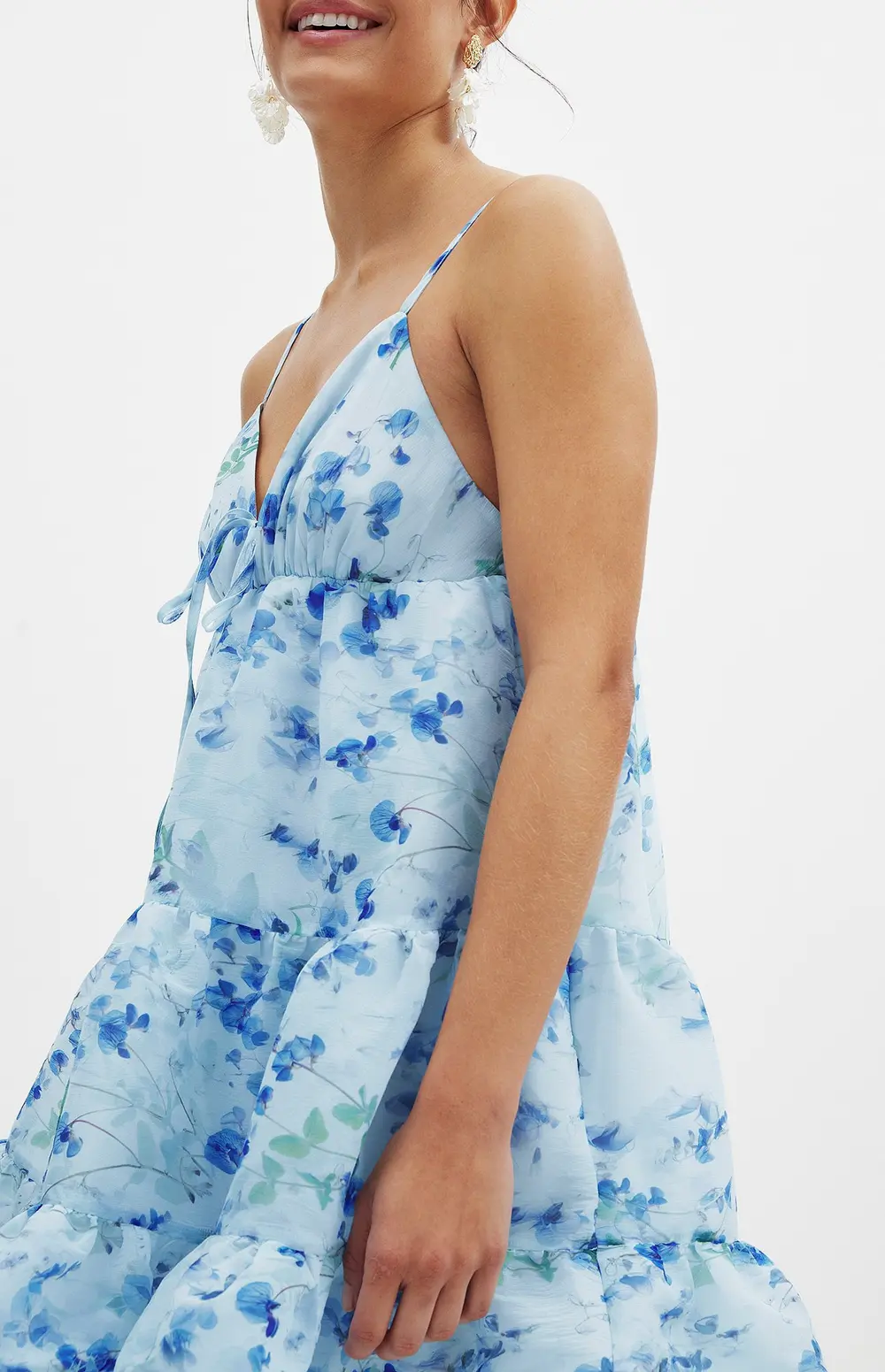 Organza Strap Mini Dress Blue