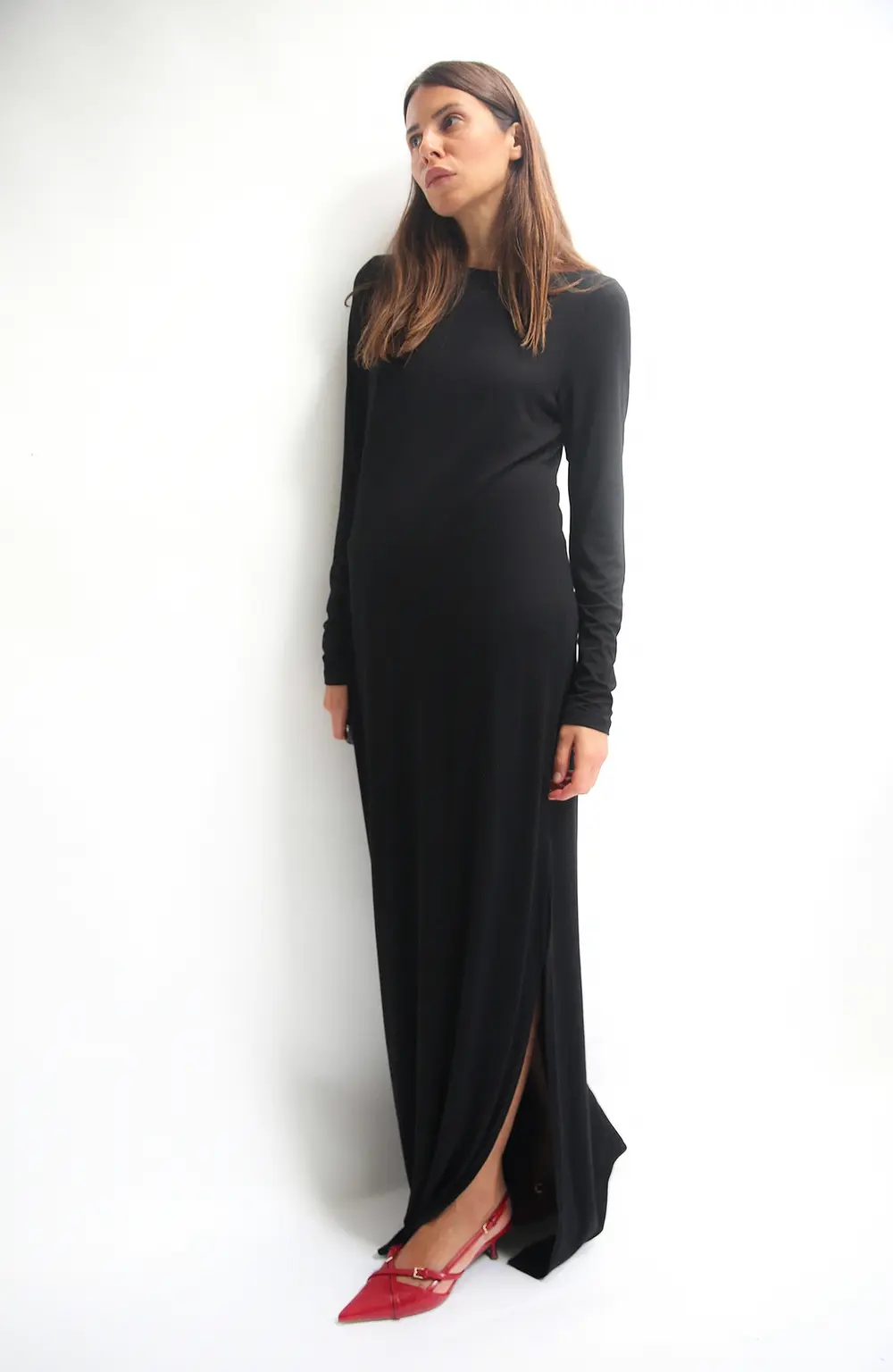 Soft Line Boat Neck Maxi Dress Black