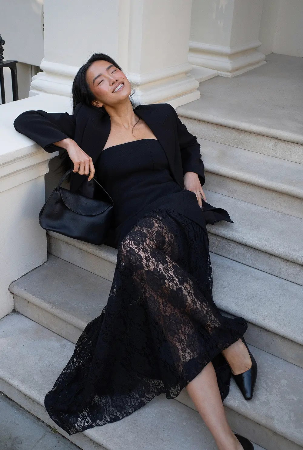Bandeau Sculptural Lace Skirt Dress Black