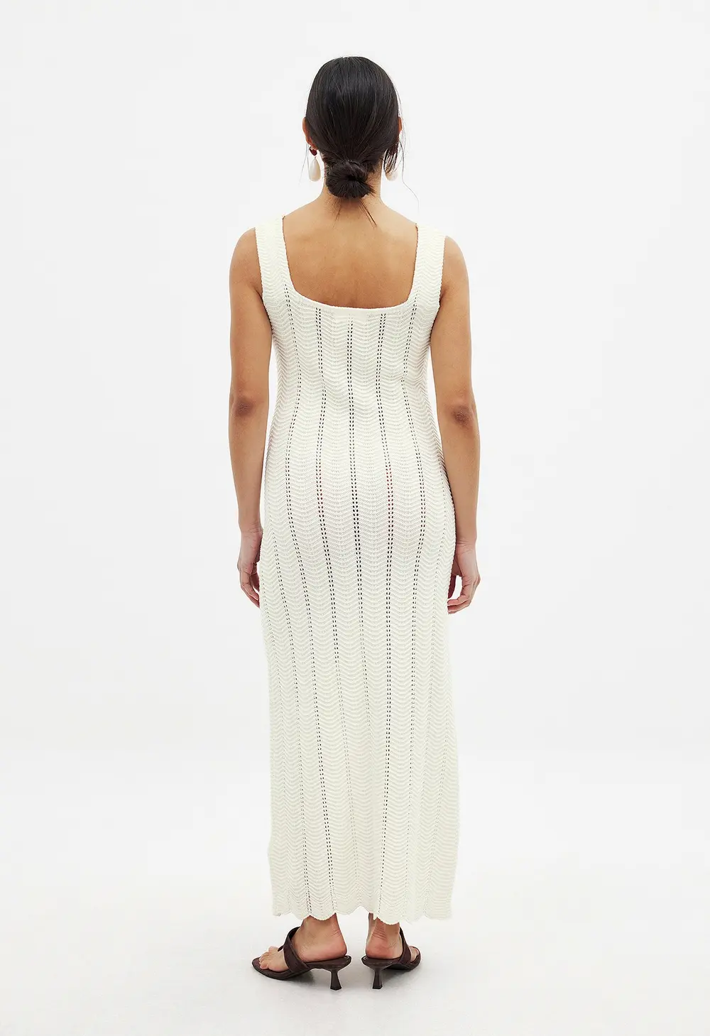 Knitted Flowy Midi Dress Offwhite