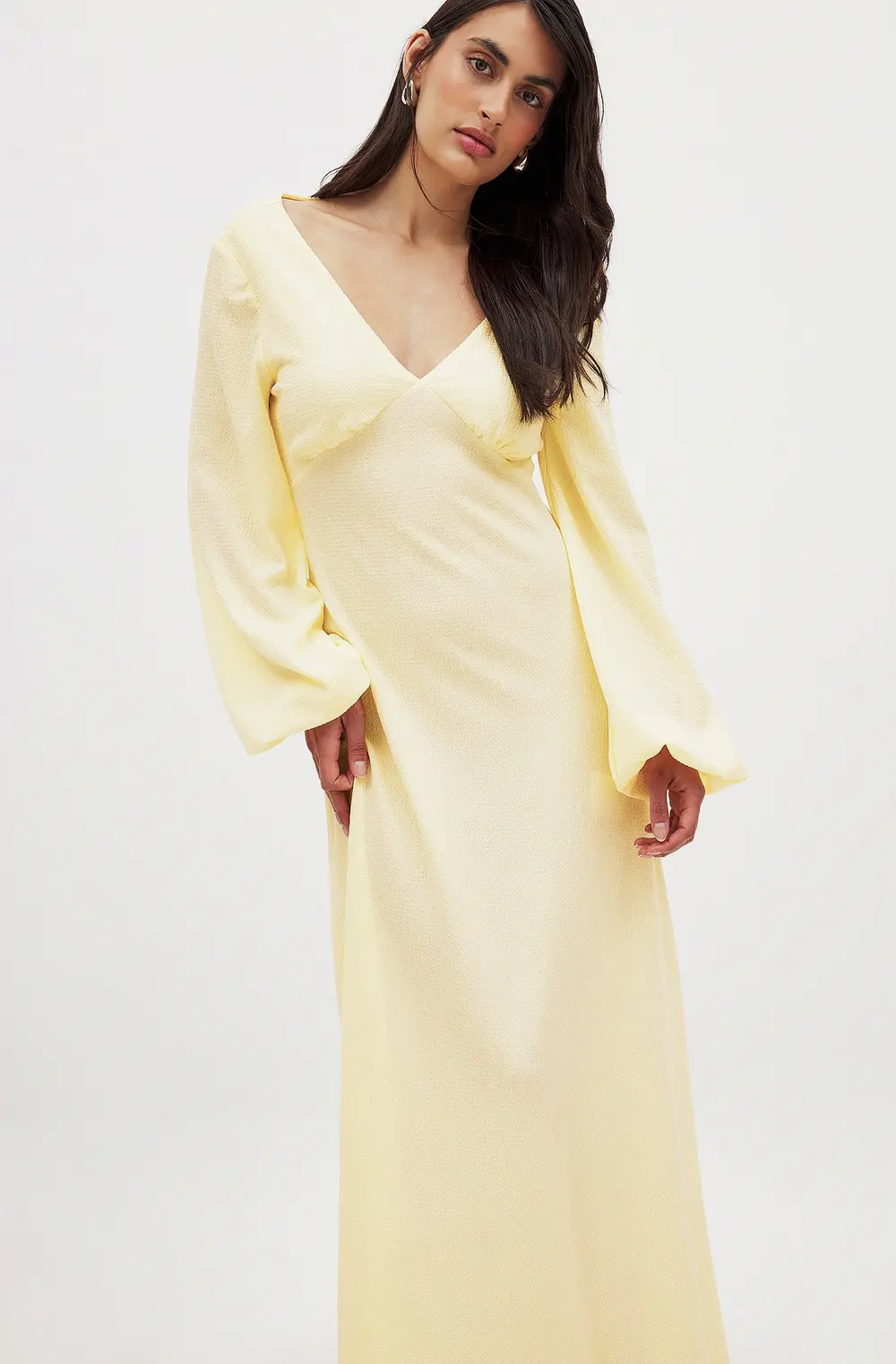 Balloon Sleeve Open Back Maxi Dress Yellow