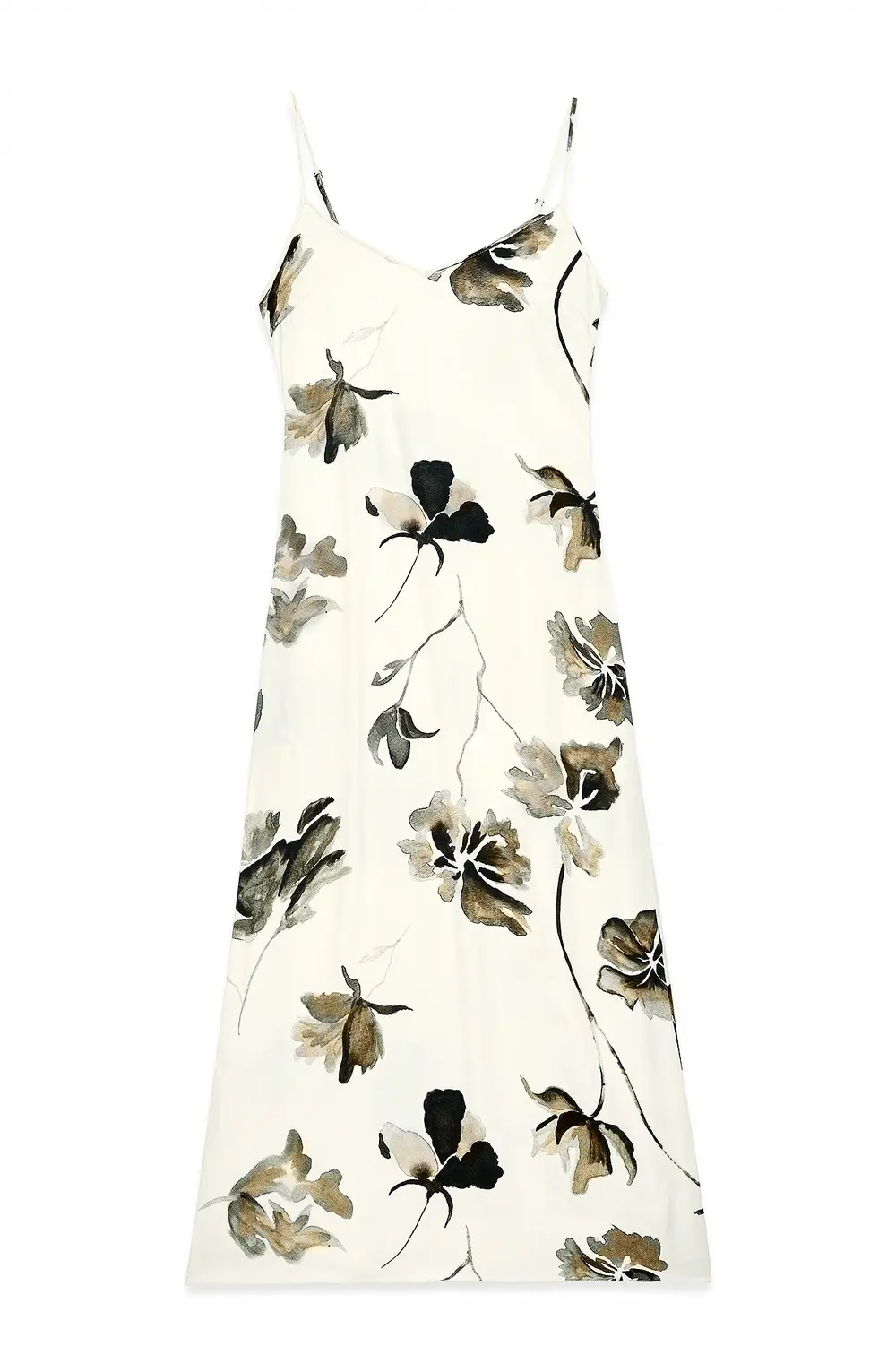 Printed Satin Maxi Slip Dress Offwhite
