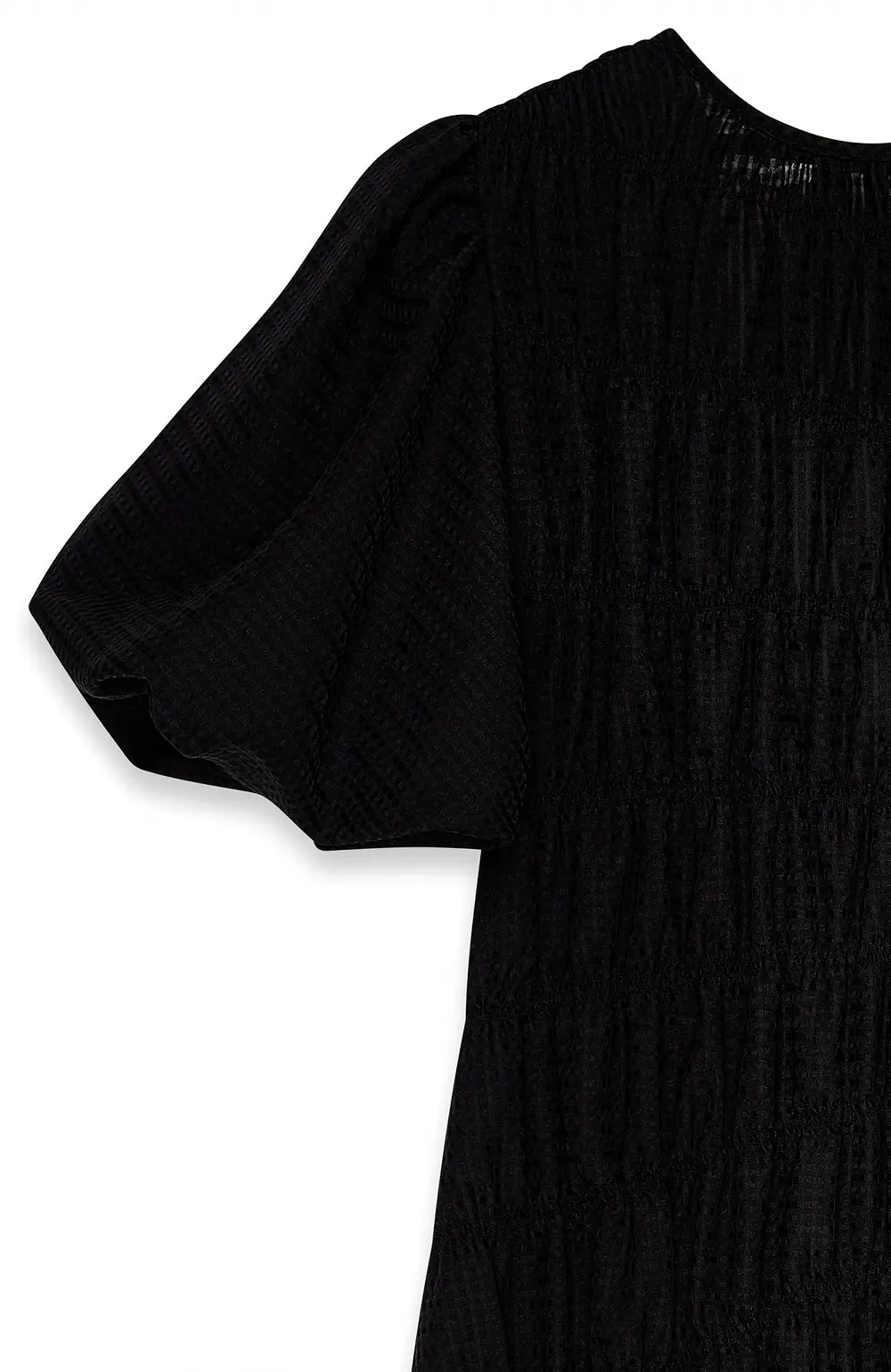 Smock Detail Puff Sleeve Midi Dress Black
