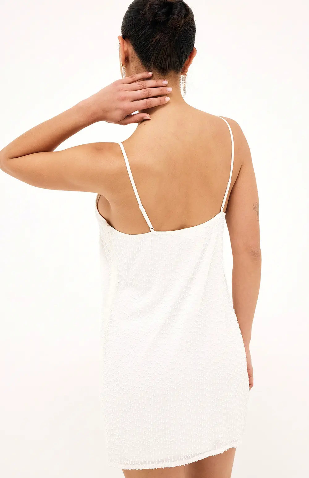 Beaded Strap Mini Dress White