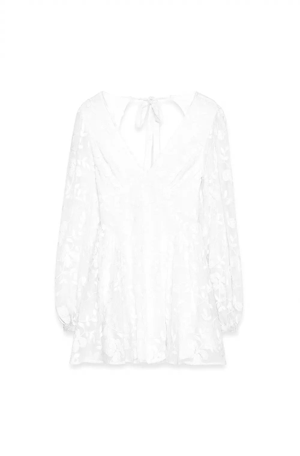 Embroidered Chiffon Long Sleeve Mini Dress White