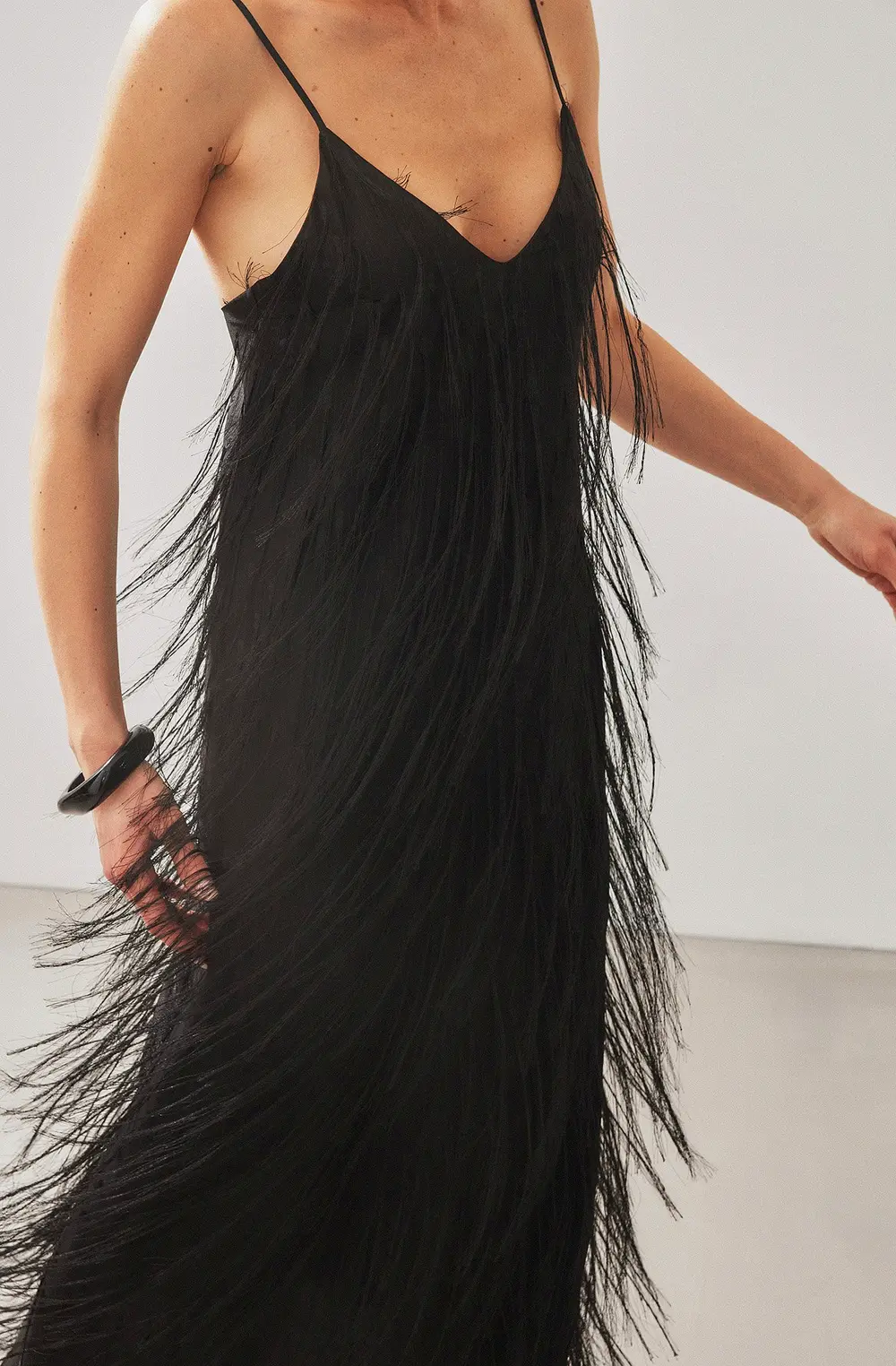 Fringe Maxi Dress Black
