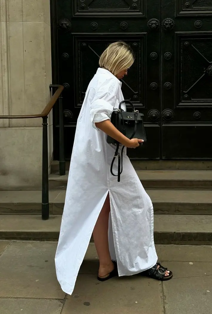 Cotton Maxi Shirt Dress White