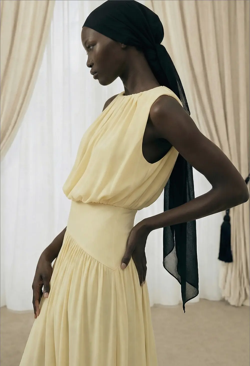 Contrast Waist Maxi Dress Yellow