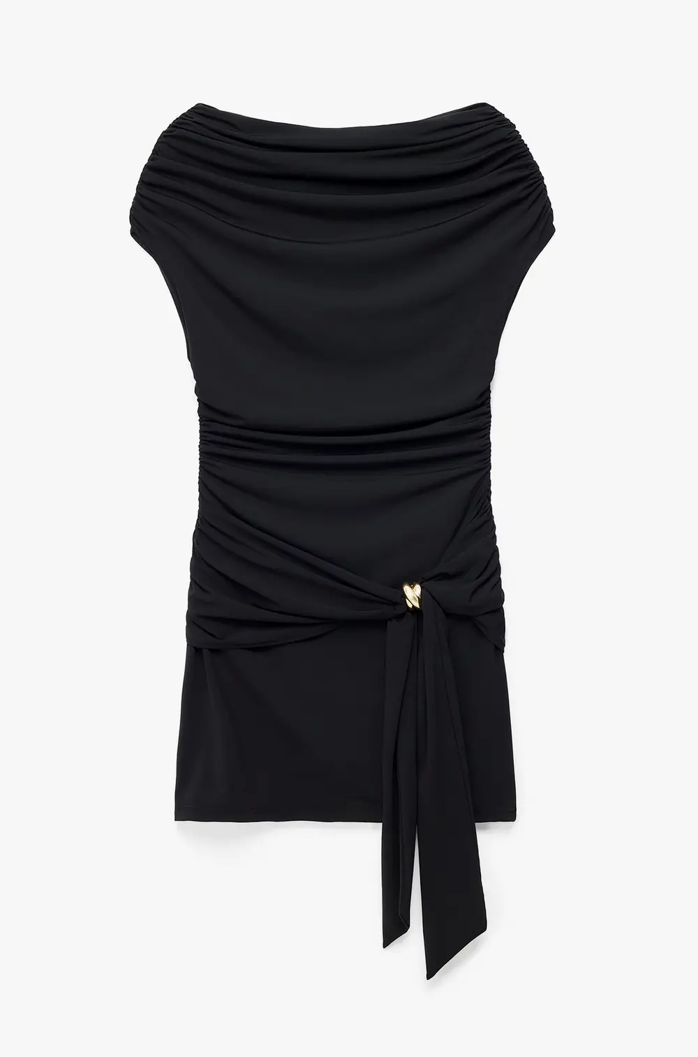 Buckle Detail Draped Mini Dress Black