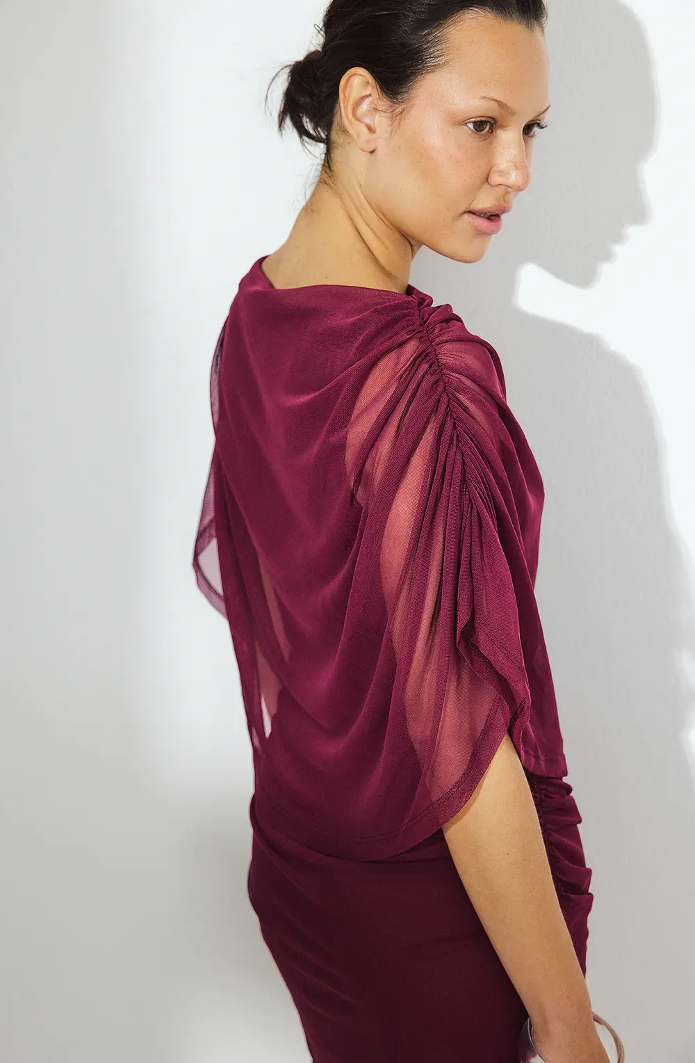 Draped Cape Mini Dress Burgundy