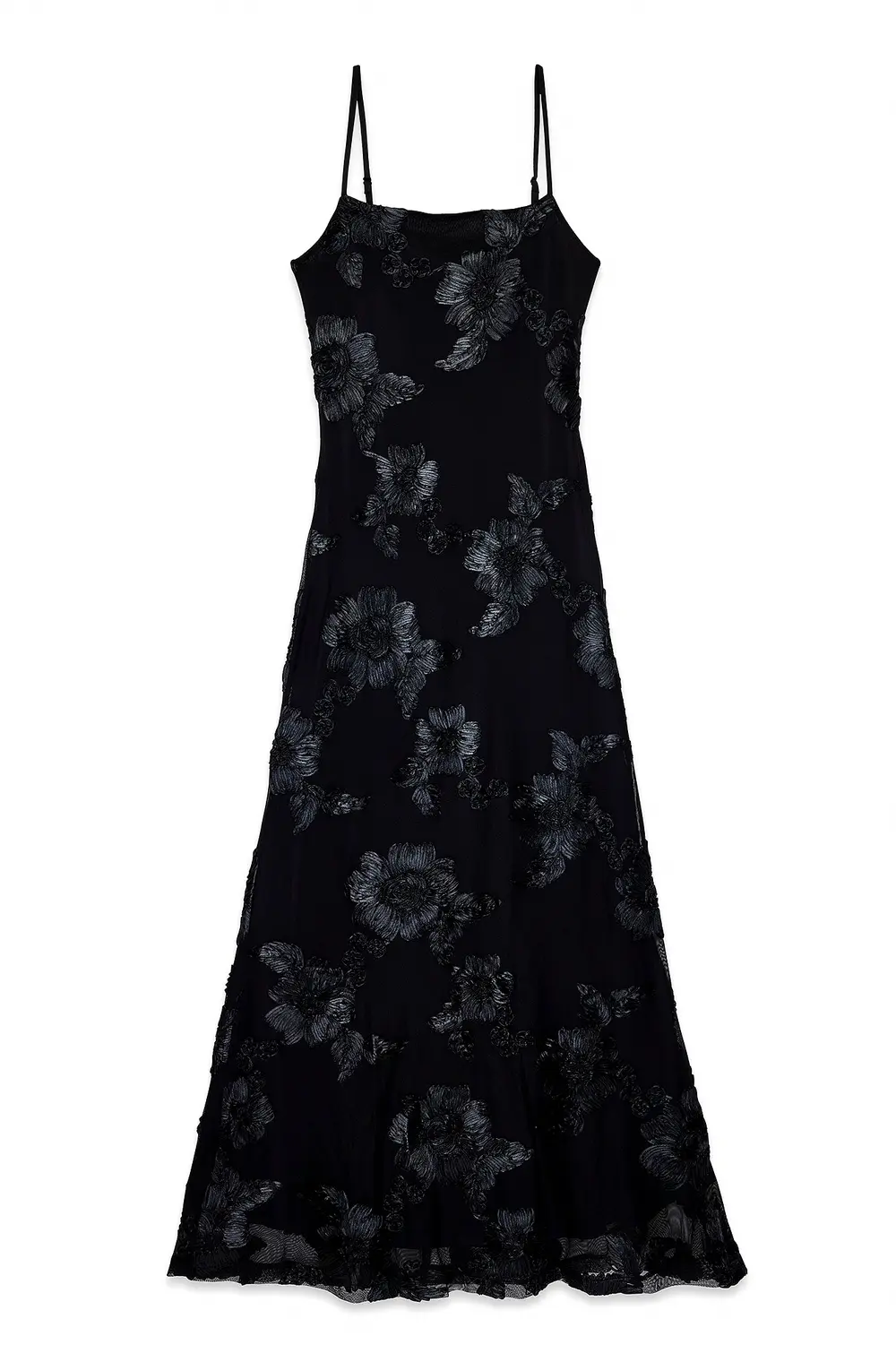 Flower Mesh Maxi Dress Black