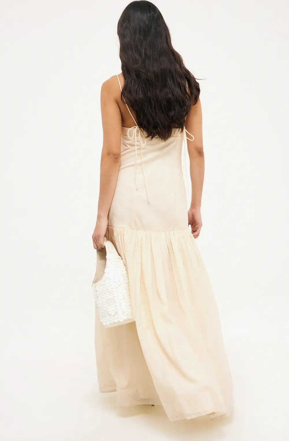 Gathered Strap Dress Beige