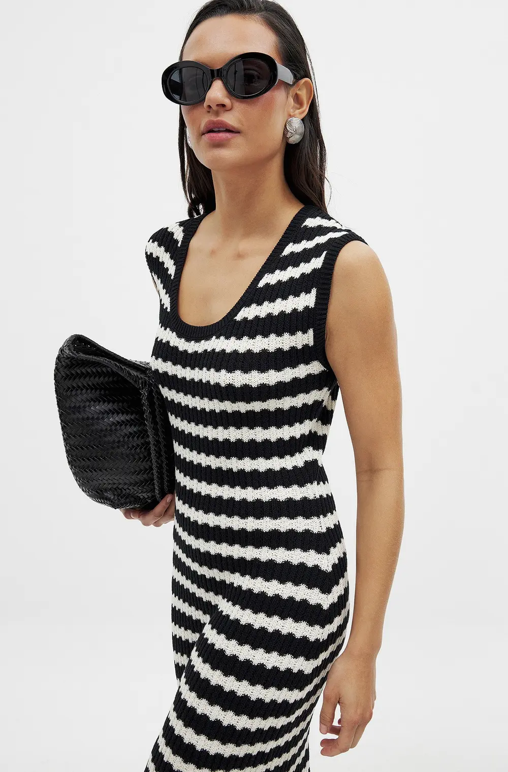 Knitted Cap Sleeve Crochet Maxi Dress Stripe
