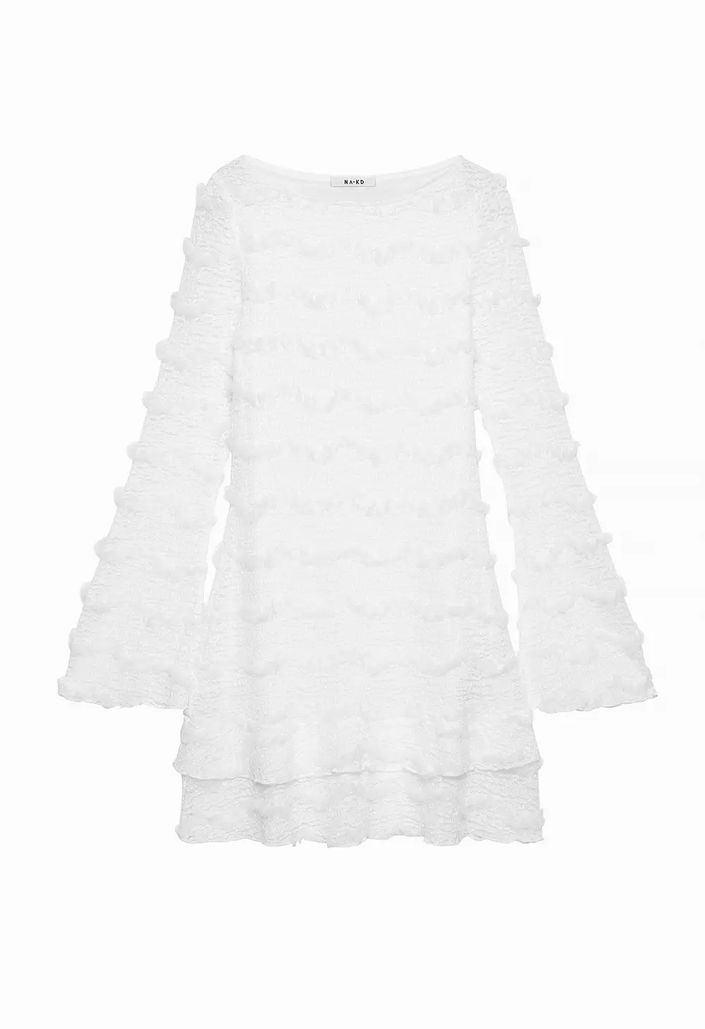 Long Sleeve Mini Frill Dress Offwhite