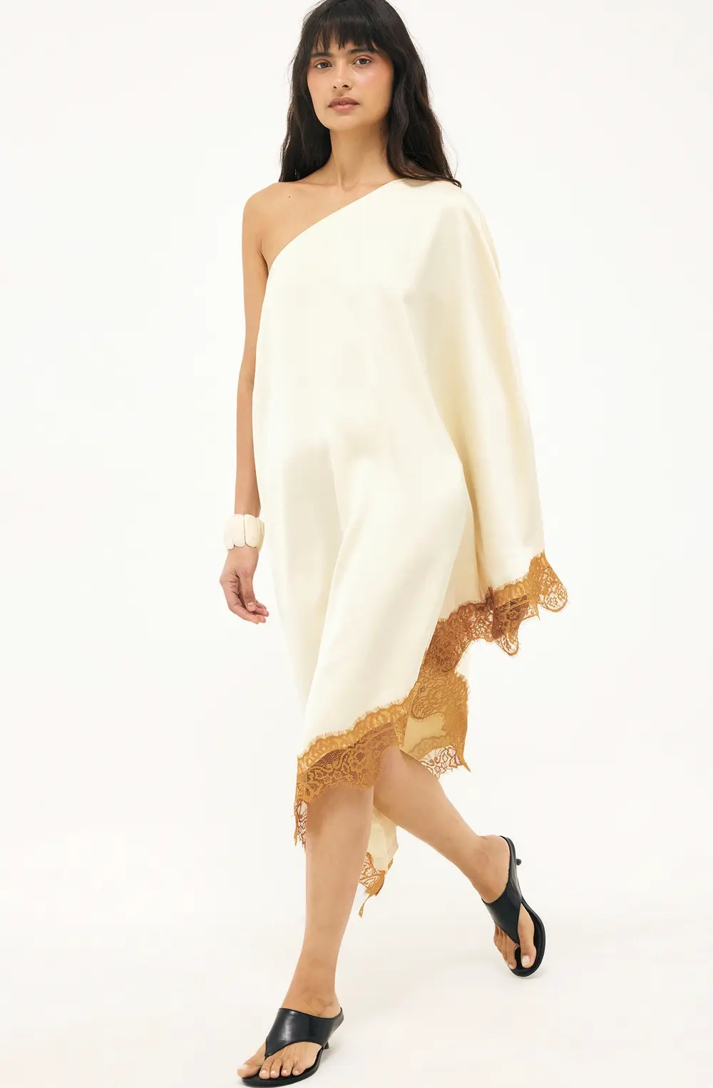 Asymmetric Lace Edge Dress Yellow