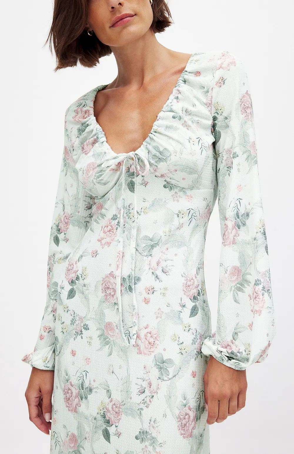 Jersey Balloon Sleeve Maxi Dress Flower