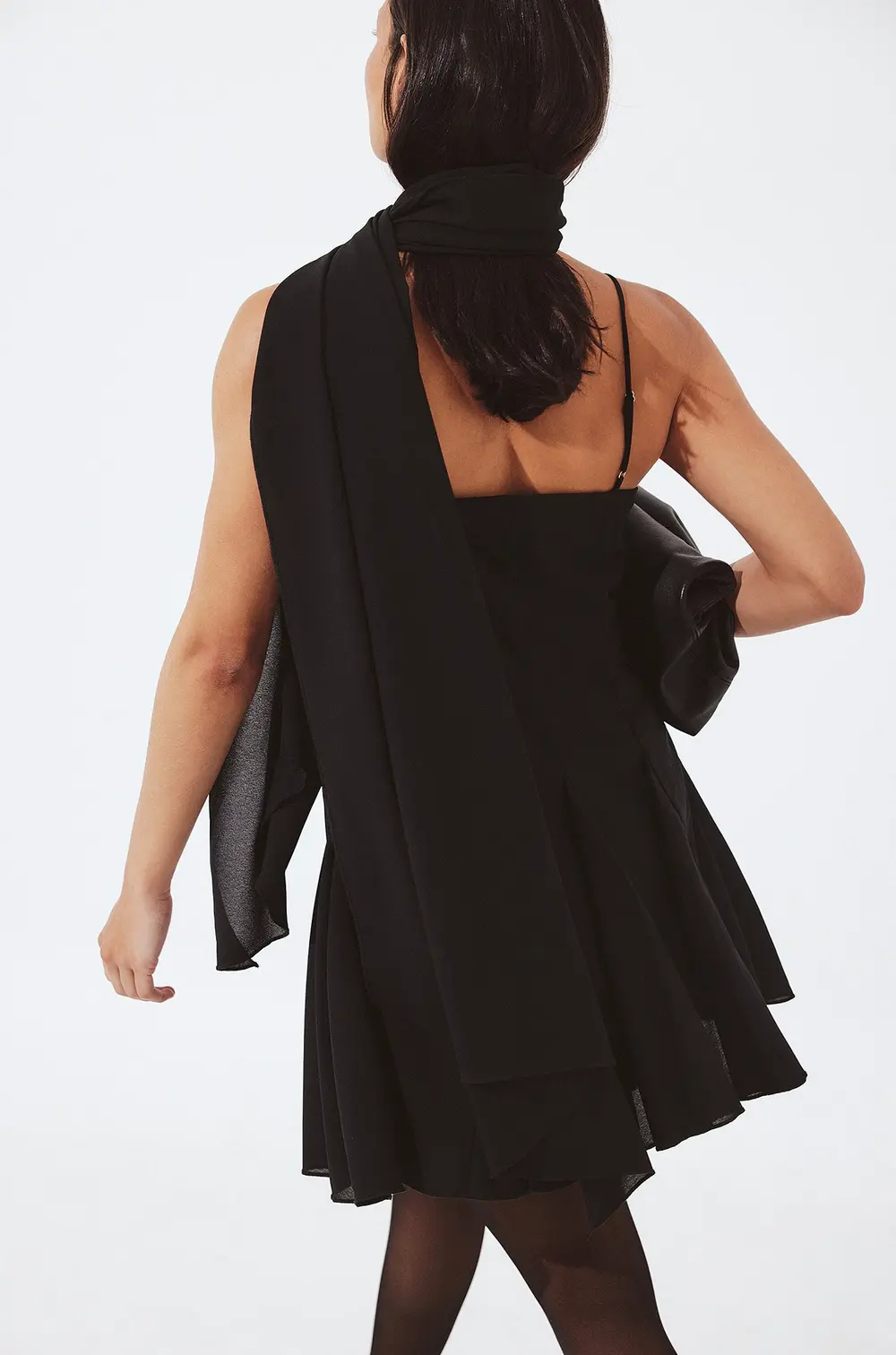 Chiffon Scarf Mini Dress Black