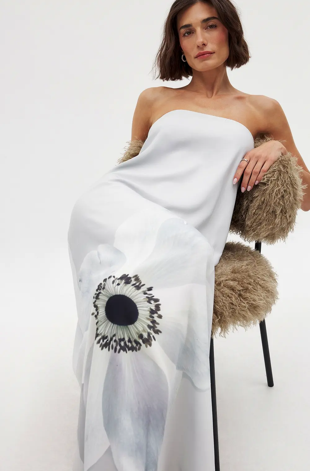 Printed Off Shoulder Maxi Dress Grey