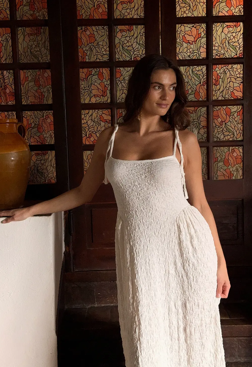 Tie Strap Midi Dress White