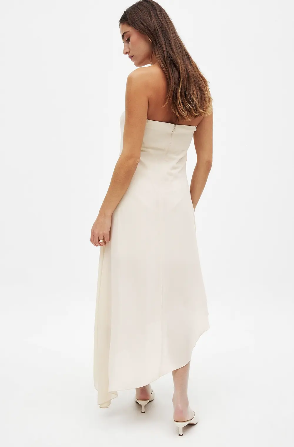 Flower Detail Chiffon Midi Dress Beige