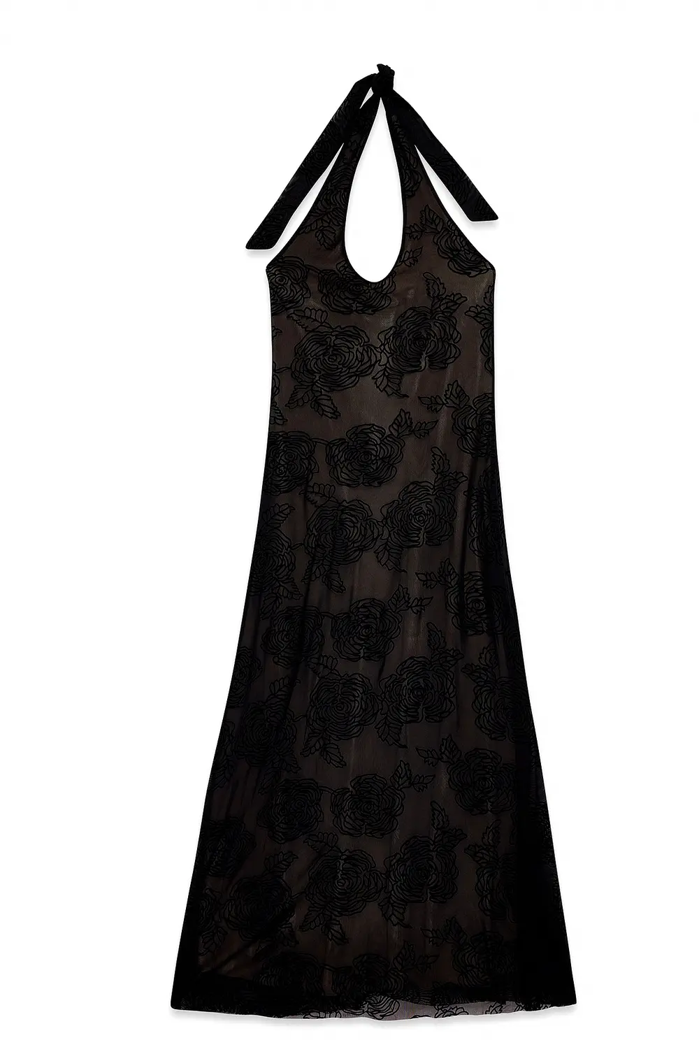 Halterneck Burn Out Maxi Dress Black