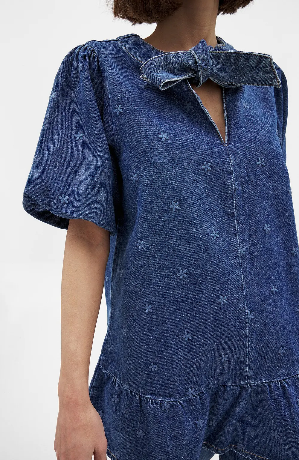 Denim Tie Mini Dress Blue