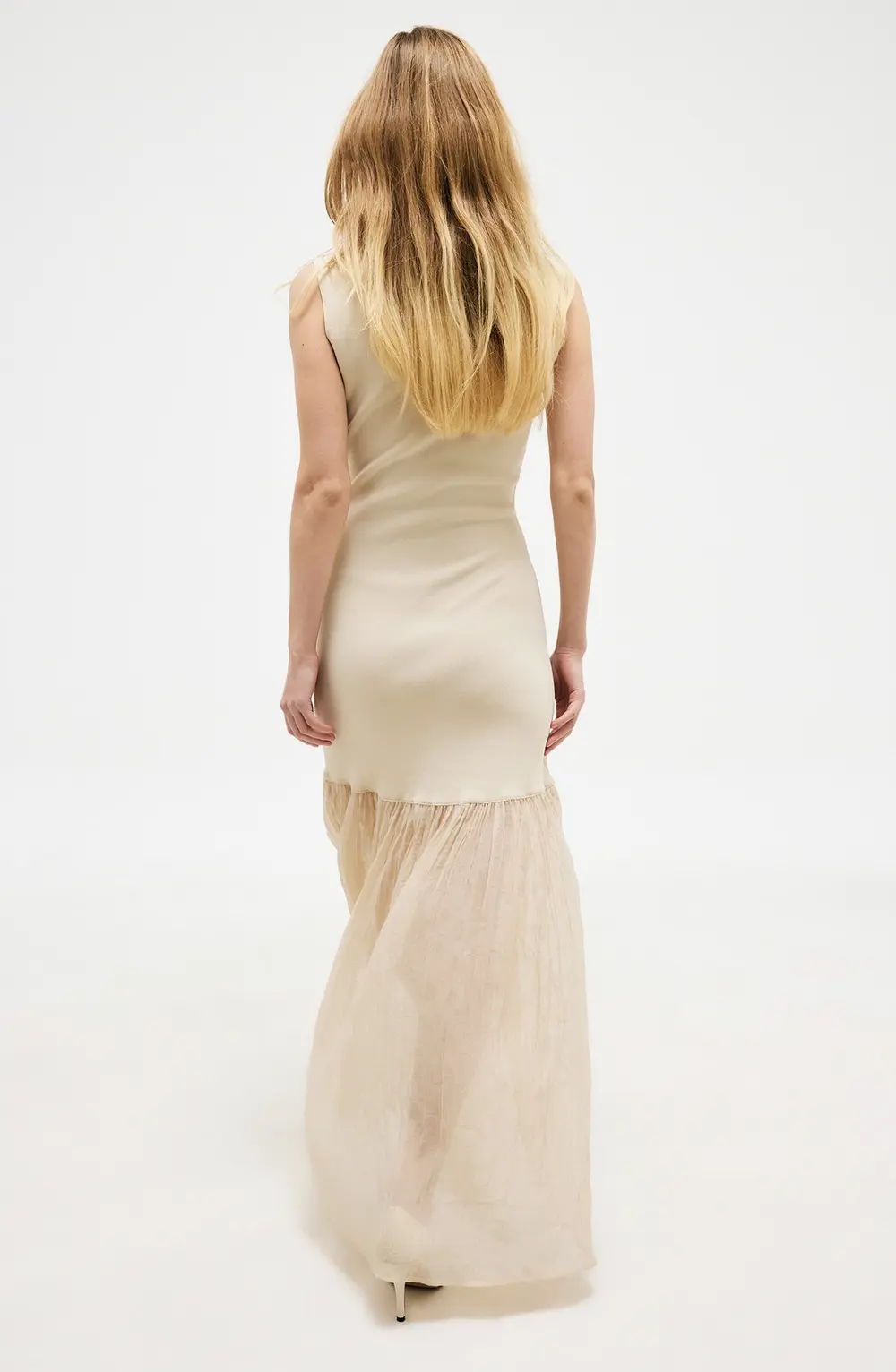 Knitted High Neck Maxi Dress Beige