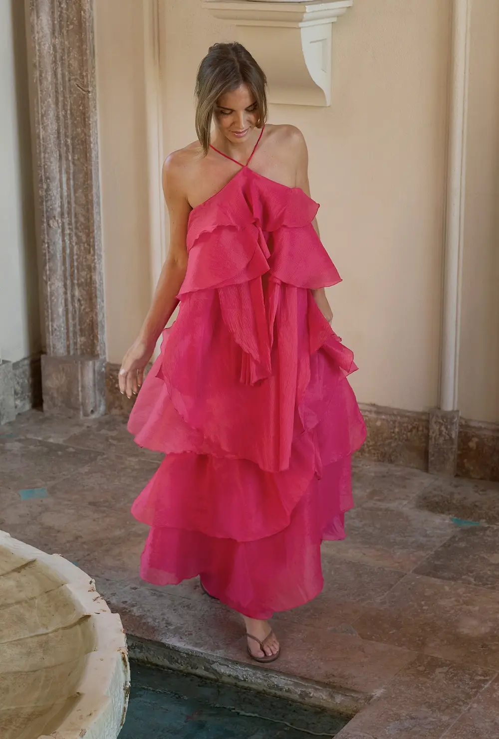 Flounce Detail Maxi Dress Pink