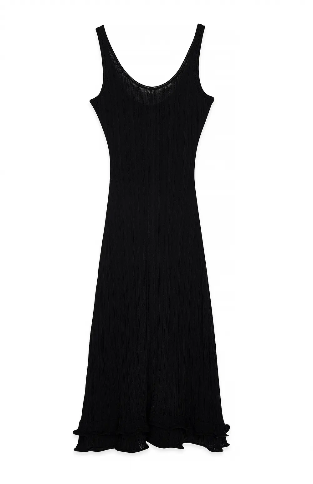 Knitted Scoop Neck Frill Maxi Dress Black