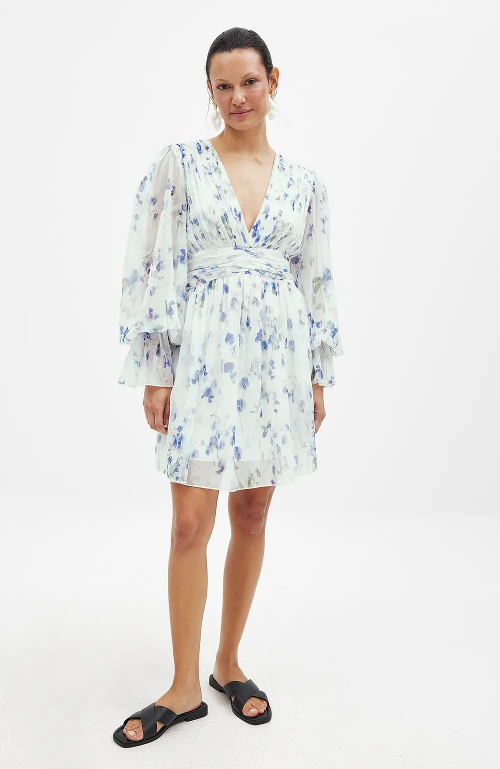 Marked Waist Mini Dress Blue