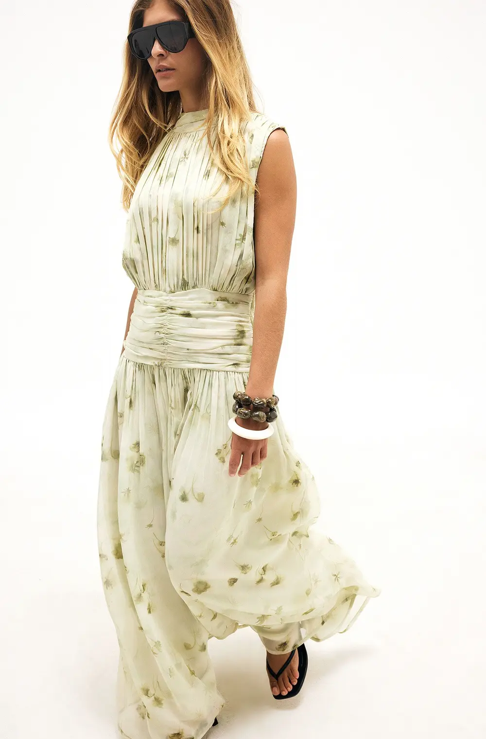 Ruched Smock Maxi Dress Green