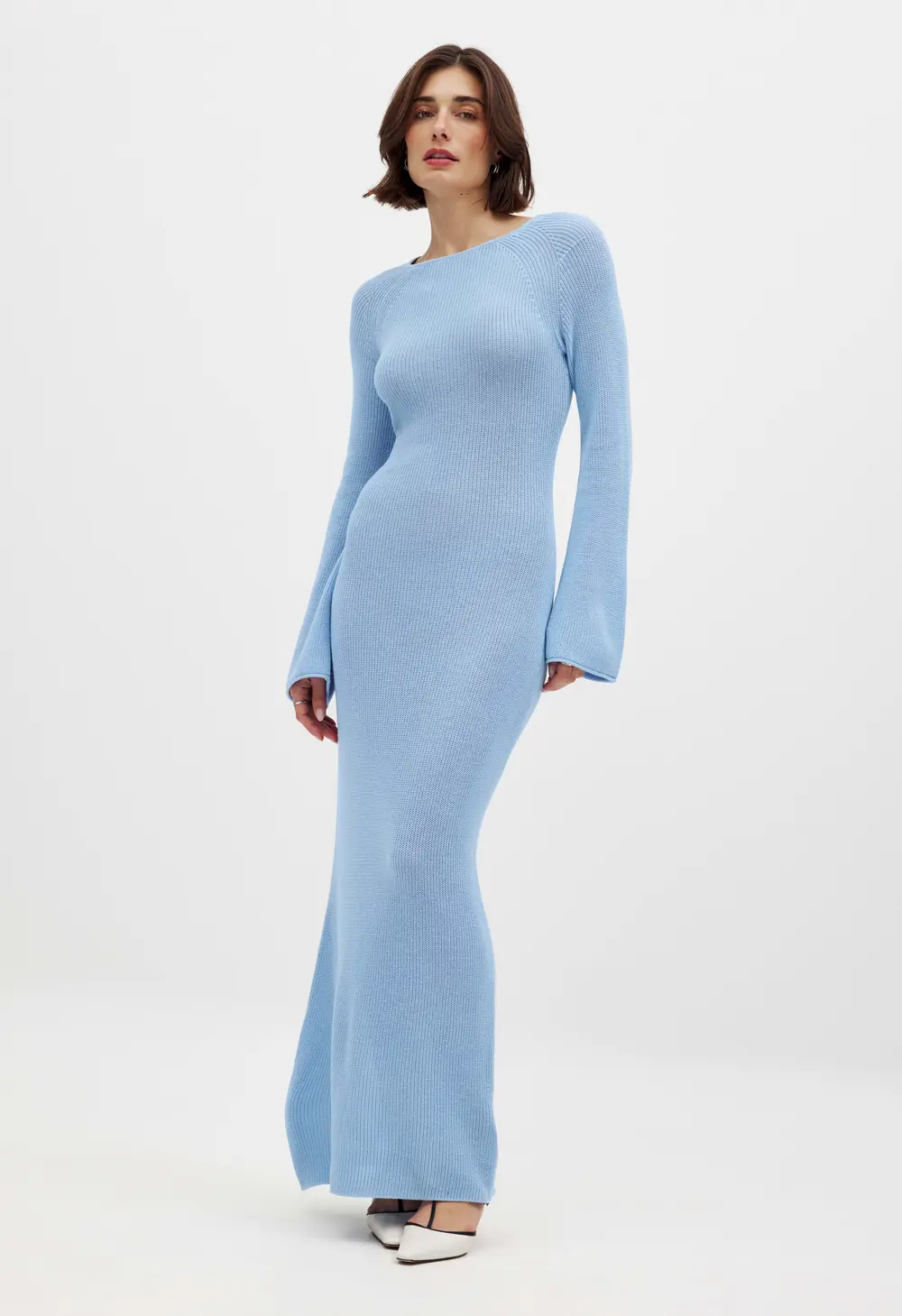 Open Back Lace Detail Knitted Maxi Dress Blue
