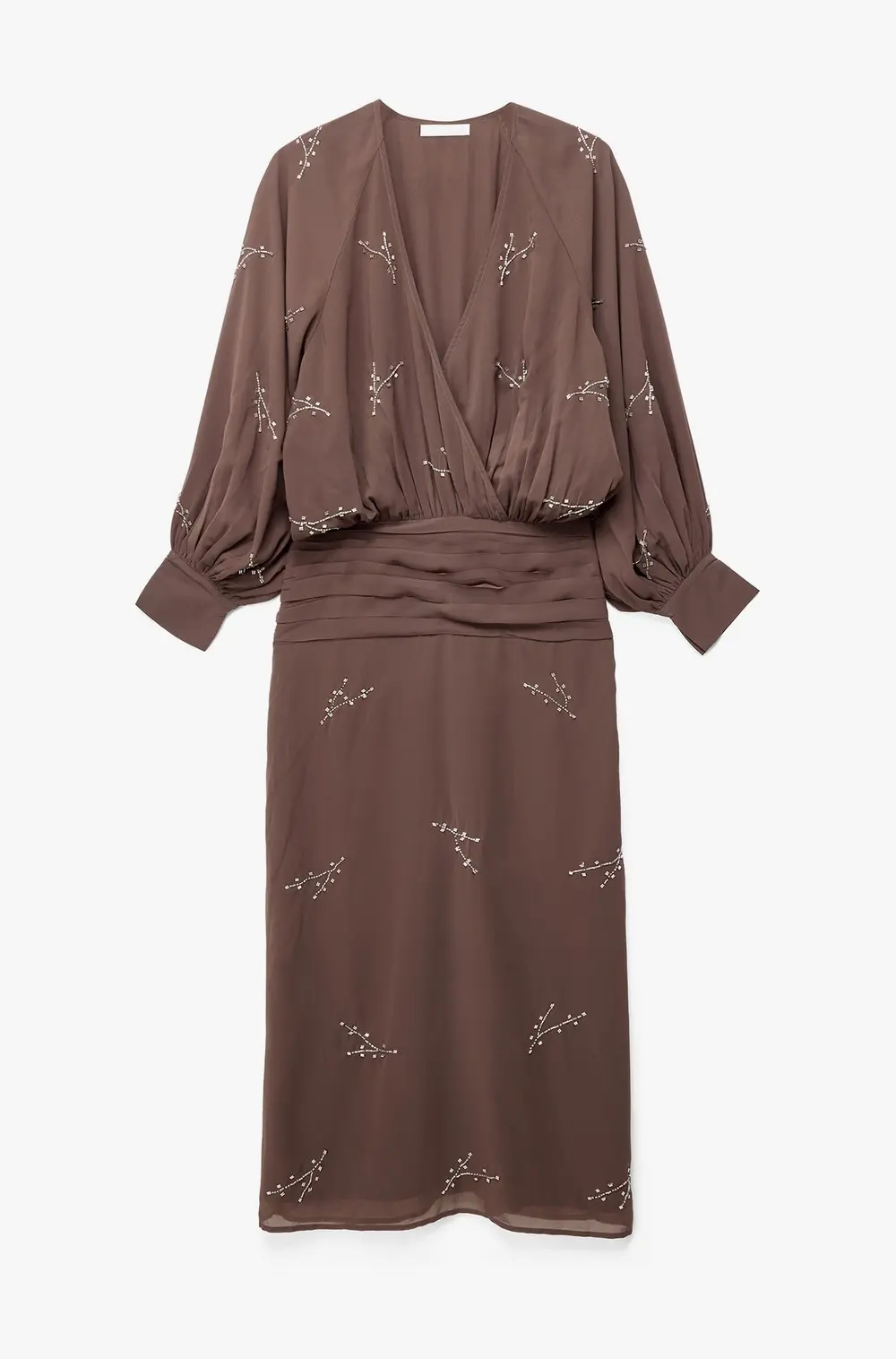 Rhinestone Long Sleeve Midi Dress Brown