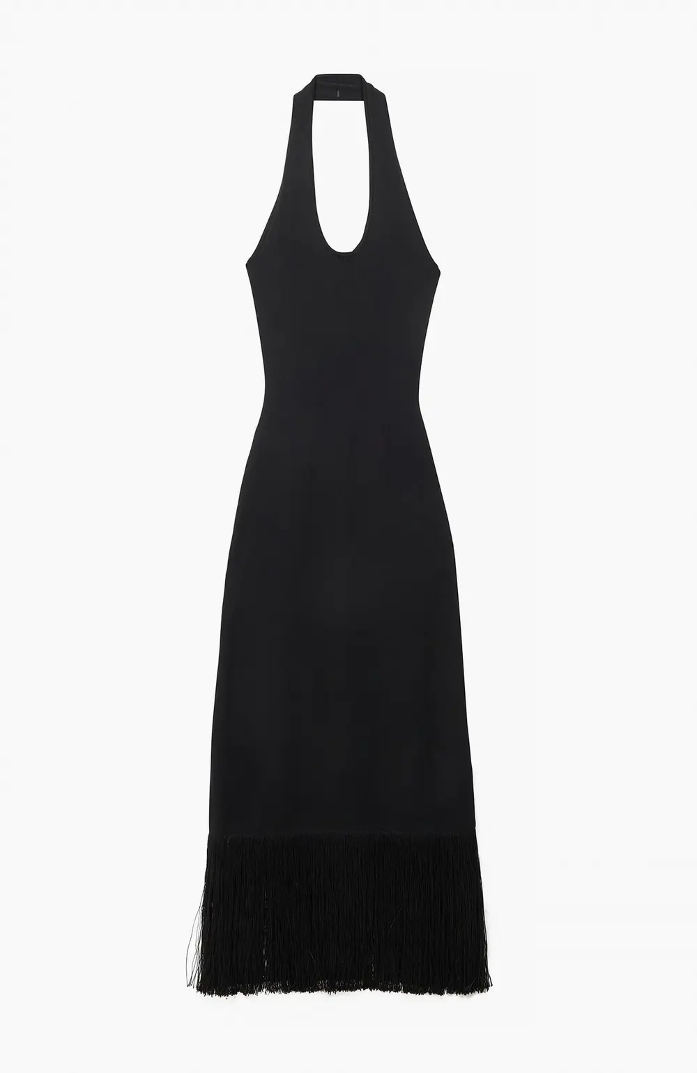 Knitted Scoop Neck Fringe Dress Black