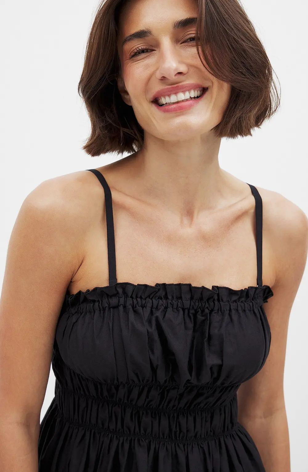 Cotton Bandeau Ruched Midi Dress Black